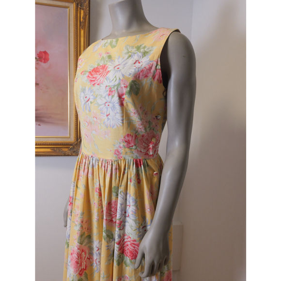 Women's Laura Ashley Cottage Core Floral Cotton Dress Yellow Size USA 10 - Picture 7 of 10
